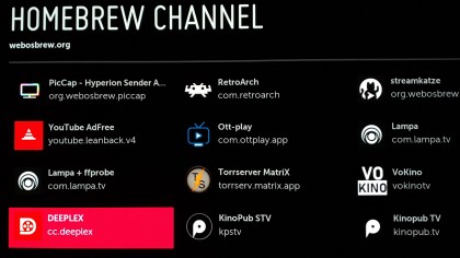Deeplex in webOS free app market Homebrew channel.jpg